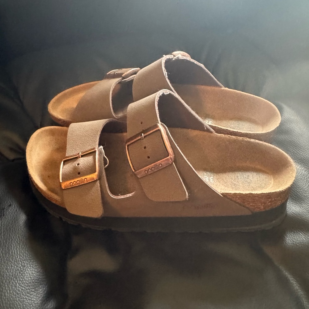 Birkenstocks Papillio Brown Two-Strap Buckle Sandals